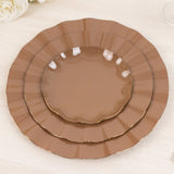 10 Pack 6inch Heavy Duty Disposable Salad Plates with Gold Ruffled Rim, Coffee Brown Disposable