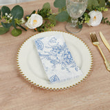 50-Pack Paper Dinner Napkins White with Matte Blue French Toile Floral Pattern 2-Ply - Stylish