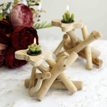 Natural Driftwood Candle Holder with Butterfly Top - Rustic Wooden Candle Stand for Events 8" Tall