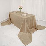 Natural Seamless Faux Burlap Rectangle Tablecloth, Boho Chic Jute Table Linen for 8 Foot Table