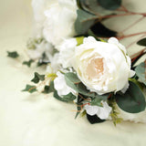 2 Bush | Ivory Artificial Silk Peony, Rose and Hydrangea Flower Bouquet