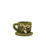 Set of 2 | Preserved Moss Teacup Planter Box with Natural Braided Twine Bow - 5" & 4.5"