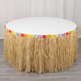 9FT Natural Raffia Table Skirt, Tropical Table Skirts for Hawaiian Decoration