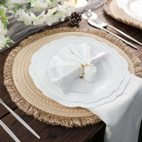 15inch Round Natural Rustic Burlap Jute Placemats Fringed Edges, Farmhouse Placemats with Trim