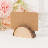 Set of 10 Semicircle Natural Wooden Place Card Holders With Brown Paper Place Cards