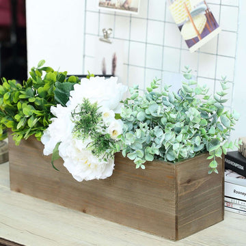 Natural Wood Planter Rectangular Box 18"x6"- Durable Decor with Removable Plastic Liner for Table Displays