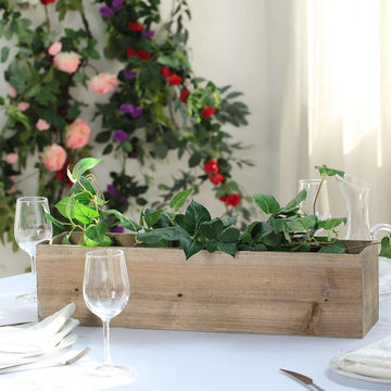 Natural Wood Planter Rectangular Box 24"x6"- Natural Decor with Removable Plastic Liner for Tables