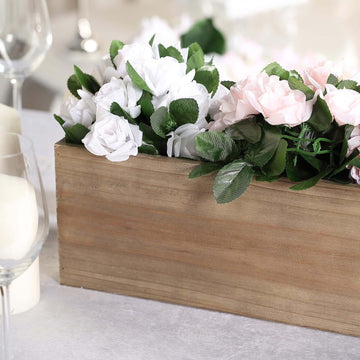 Natural Wood Planter Rectangular Box 30"x6"- Durable Decor with Removable Plastic Liner for Tables