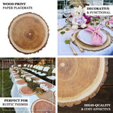 6 Pack Farmhouse Natural Wood Slice Print Disposable Dining Table Mats 13inch Round Cardstock Paper