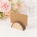 Set of 10 Semicircle Natural Wooden Place Card Holders With Brown Paper Place Cards