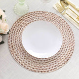 6 Pack Wheat Woven Rattan Print Disposable Dining Table Mats, 13inch Round Cardstock Paper Placemats