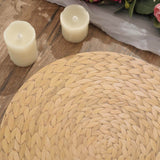 6 Pack Natural Woven Rattan Print Disposable Dining Table Mats, 13inch Round Cardstock Paper