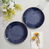 10 Pack | 8inch Glossy Navy Blue Round Plastic Salad Plates With Gold Rim