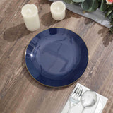 10 Pack | 8inch Glossy Navy Blue Round Plastic Salad Plates With Gold Rim