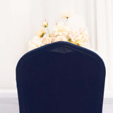 Navy Blue Ruffle Pleated Skirt Banquet Spandex Chair Slipcover, 1-Piece Stretch Fitted Chair Cover