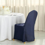 10 Pack Navy Blue Polyester Banquet Chair Covers, Reusable Stain Resistant Slip On Chair Covers