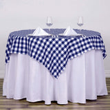 54"x54" White Navy Blue Buffalo Plaid Square Table Overlay, Checkered Gingham Polyester Table Overla