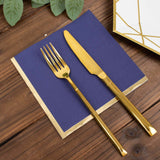 50 Pack | 2 Ply Soft Navy Blue With Gold Foil Edge Party Paper Napkins