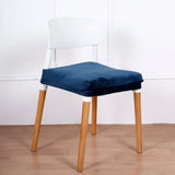 Navy Blue Dining Chair Seat Cover, Velvet Chair Cushion Cover With Tie