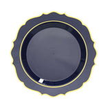 Navy Blue Plastic Dessert Salad Plates, Disposable Tableware Round With Gold Scalloped Rim#whtbkgd