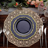 8inch Navy Blue Plastic Dessert Salad Plates, Disposable Tableware Round With Gold Scalloped Rim