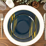 10 Pack | 7inch Navy Blue and Gold Brush Stroked Round Plastic Dessert Plates