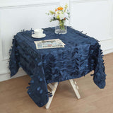 54" Navy Blue 3D Leaf Petal Taffeta Fabric Square Tablecloth