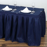 21ft Navy Blue Pleated Polyester Table Skirt, Banquet Folding Table Skirt