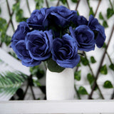 12inches Navy Blue Artificial Velvet-Like Fabric Rose Flower Bouquet Bush