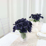 12 Bushes | Navy Blue Artificial Premium Silk Blossomed Rose Flowers | 84 Roses