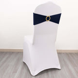 5 Pack Navy Blue Spandex Chair Sashes with Gold Diamond Buckles, Elegant Stretch Chair Bands