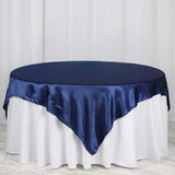 72" x 72" Navy Blue Satin Square Tablecloth Overlay