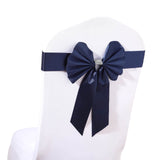 5 Pack | Navy Blue | Reversible Chair Sashes with Buckle | Double Sided Pre-tied Bow Tie Chair Bands | Satin & Faux Leather