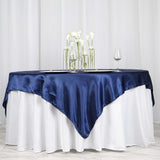 72" x 72" Navy Blue Satin Square Tablecloth Overlay