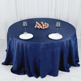 132inch Navy Blue Accordion Crinkle Taffeta Seamless Round Tablecloth