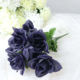 12 Bushes | Navy Blue Artificial Premium Silk Blossomed Rose Flowers | 84 Roses