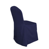 Navy Blue Polyester Banquet Chair Cover, Reusable Stain Resistant Slip On Chair Cover