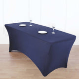 Navy Blue Stretch Spandex Rectangle Tablecloth 8ft Wrinkle Free Fitted Table Cover