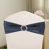 5 pack Metallic Navy Blue Spandex Chair Sashes With Attached Round Diamond Buckles