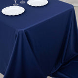 90x156inch Navy Blue Premium Scuba Wrinkle Free Rectangular Tablecloth, Seamless Scuba Polyester