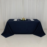 90x132inch Navy Blue Fire Retardant Tablecloth, Seamless Premium Polyester Rectangular Table Cover