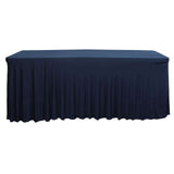 6ft Navy Blue Wavy Spandex Fitted Rectangle 1-Piece Tablecloth Table Skirt