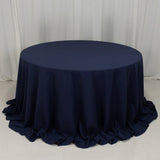 132inch Navy Blue Cotton Blend Round Tablecloth Seamless for 6 Foot Table