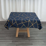 54"x54" Navy Blue Polyester Square Tablecloth With Gold Foil Geometric Pattern