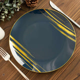 10 Pack | 10inch Navy Blue and Gold Brush Stroked Round Plastic Dinner Plates