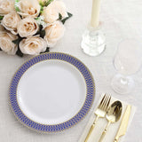 10 Pack White Disposable Salad Plates With Navy Blue Gold Spiral Rim