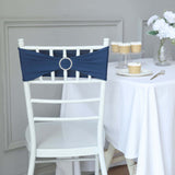 5 pack | 5"x14" Navy Blue Spandex Stretch Chair Sash with Silver Diamond Ring Slide Buckle