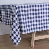 60"x126" White Navy Blue Buffalo Plaid Rectangle Tablecloth, Checkered Polyester Tablecloth