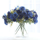 4 Bushes 12inch Navy Blue Real Touch Artificial Silk Rose Flower Bouquet, Faux Bridal