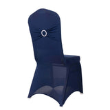 Navy Blue Spandex Banquet Chair Cover with Silver Rhinestone Buckled Sash Band#whtbkgd